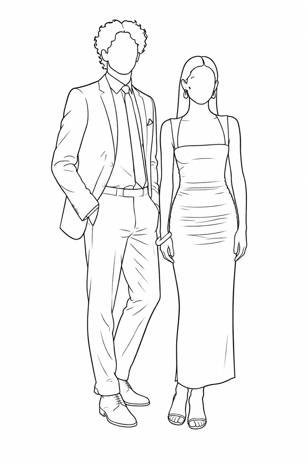 Fine-line illustration of cocktail attire